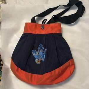 Handmade Navy Blue & Orange  / Royal Blue reversible bag.